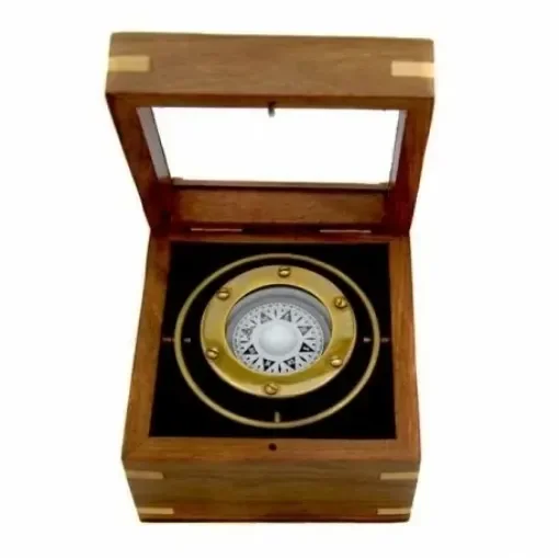 Nautical Gifts - Nautical Compass in Wooden Case - 077NA1 product image