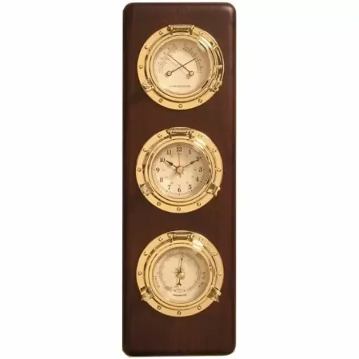 Weather station in wood and polished brass product image