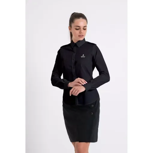 Ladies Long Sleeve Dress Shirt with epaulette - Black - Marina Yacht Wear product image