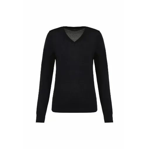 Ladies V-neck 100% sweater - Black - L - Kariban product image