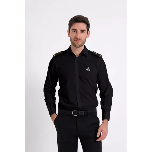Mens Long Sleeve Dress Shirt with epaulets - Black - M - Marina Yacht Wear product image