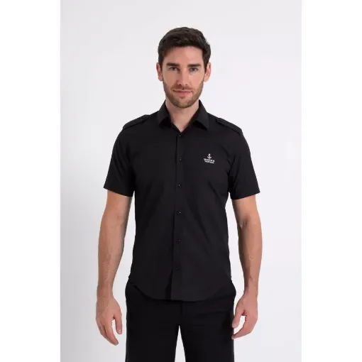 Mens Short Sleeve Dress Shirt with epaulette - Black - S - Marina Yacht Wear product image