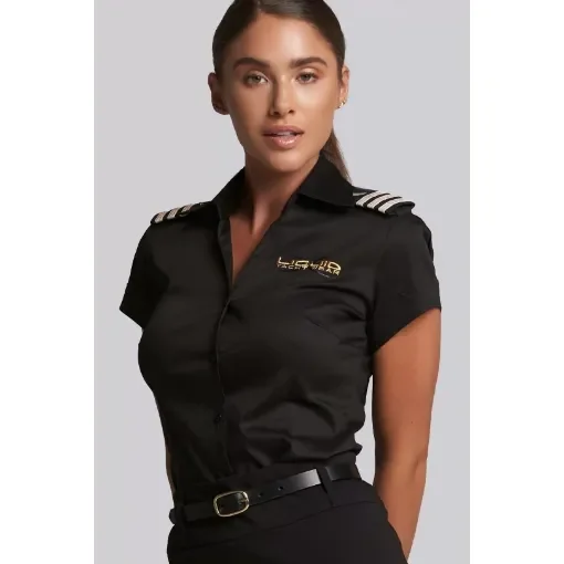 Liquid Ladies' Stretch Cotton Blouse - Black - L - Liquid Yacht Wear product image