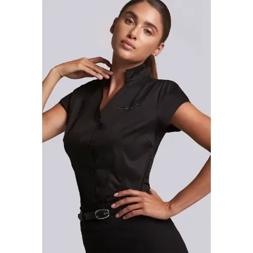 Mandarin Collar Stretch Blouse - Black - M - Liquid Yacht Wear product image