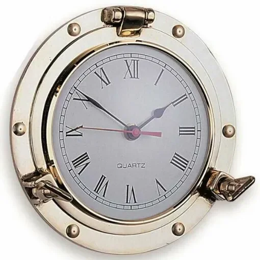 Porthole clock in polished brass product image