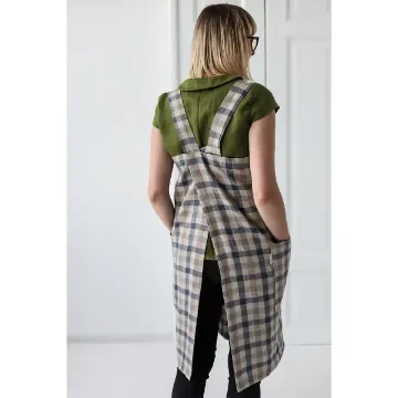 XL/XXL, Linen Japanese Apron, checks and stripes pattern colors product image