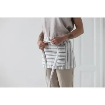 One size, Linen Mini Cafe Apron, checks and stripes pattern colors product image