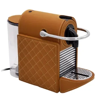 Collection George Coffee Machine Nespresso Covered In Grained Leather With Diamond Stitching - Col Leather Cinnamon - Gordon & Gaia product image