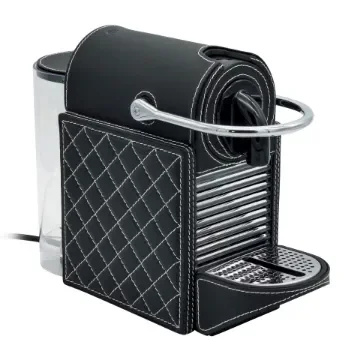 Collection George Coffee Machine Nespresso Covered In Grained Leather With Diamond Stitching - Col Leather Black Ebony - Gordon & Gaia product image