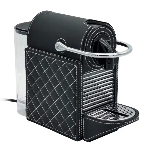 Collection George Coffee Machine Nespresso Covered In Grained Leather With Diamond Stitching - Col Leather Black Ebony - Gordon & Gaia product image