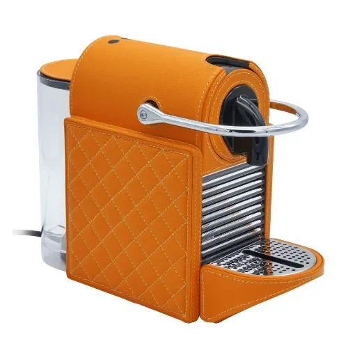 Collection George Coffee Machine Nespresso Covered In Grained Leather With Diamond Stitching - Col Leather Orange - Gordon & Gaia product image