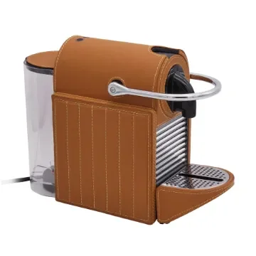 Collection George Coffee Machine Nespresso Covered In Grained Leather With Striped Stitching - Col Leather Cinnamon - Gordon & Gaia product image