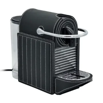 Collection George Coffee Machine Nespresso Covered In Grained Leather With Striped Stitching - Col Leather Black Ebony - Gordon & Gaia product image