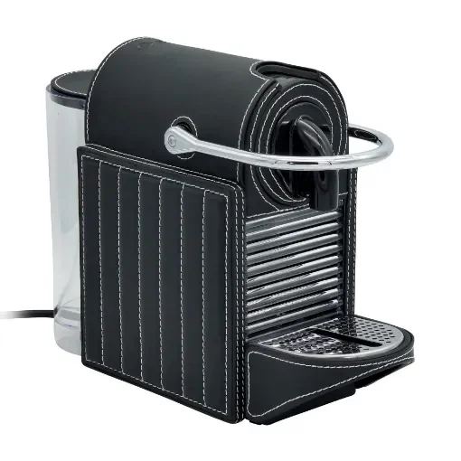 Collection George Coffee Machine Nespresso Covered In Grained Leather With Striped Stitching - Col Leather Black Ebony - Gordon & Gaia product image