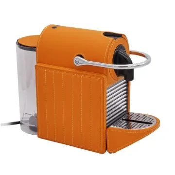 Collection George Coffee Machine Nespresso Covered In Grained Leather With Striped Stitching - Col Leather Orange - Gordon & Gaia product image