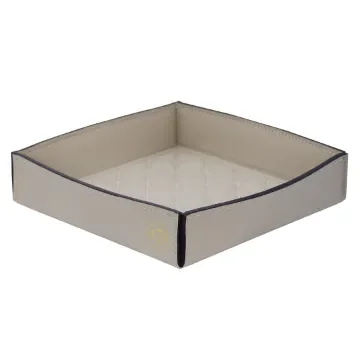 Collection Hugo Soft Pin Tray In Beige Smooth Leather With Diamond Quilting -  18,5cm x  18,5cm x  4,0cm - Weight : 180 Gr - Gordon & Gaia product image