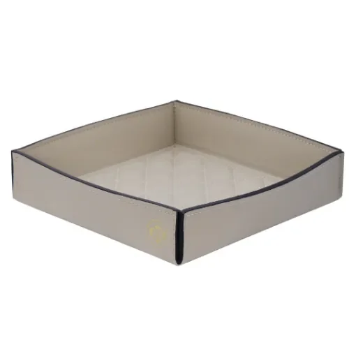 Collection Hugo Soft Pin Tray In Beige Smooth Leather With Diamond Quilting -  18,5cm x  18,5cm x  4,0cm - Weight : 180 Gr - Gordon & Gaia product image
