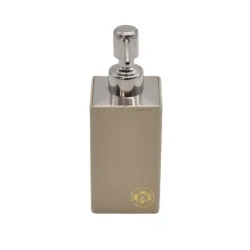 Collection Gaston - Square Soap Dispenser In Stainless Covered In Beige Leather -  6,50cm x  6,50cm x  17,0cm - Weight : 250 Gr - Gordon & Gaia product image