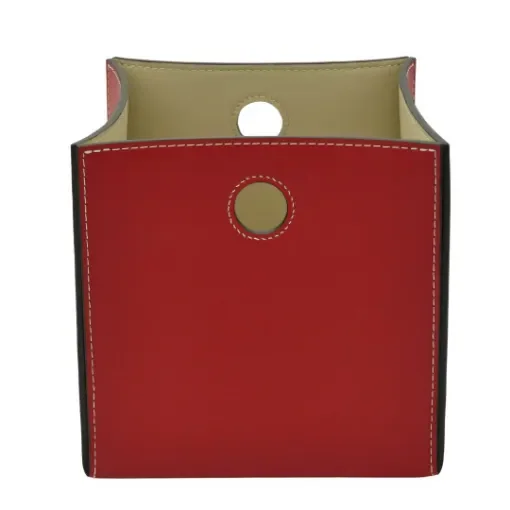 Collection Lucien  Square Red Smooth Leather Basket - Size S -  20cm x  20cm x  20cm - Weight : 700 Gr - Gordon & Gaia product image