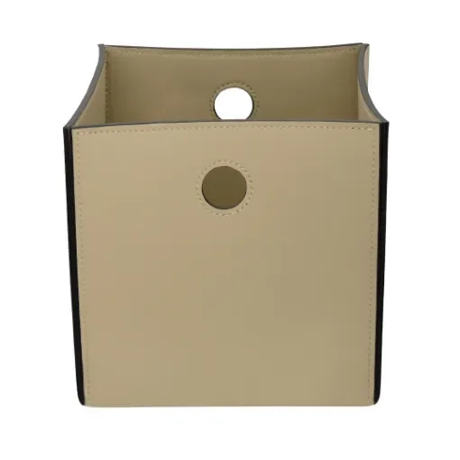 Collection Lucien Square Beige Smooth Leather Basket - Size S -  20cm x  20cm x  20cm - Weight : 700 Gr - Gordon & Gaia product image