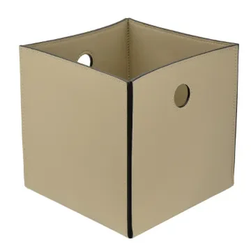 Collection Lucien Square Beige Smooth Leather Basket - Size M -  25cm x  25cm x  25cm - Weight : 1100 Gr - Gordon & Gaia product image