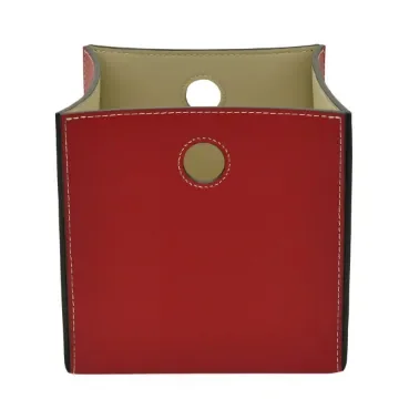 Collection Lucien Square Red Smooth Leather Basket - Size L -  30cm x  30cm x  30cm - Weight : 1600 Gr - Gordon & Gaia product image