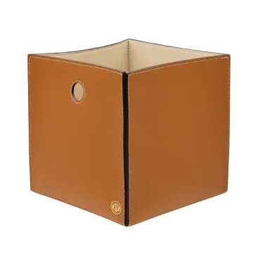 Collection Lucien Square Light Brown Smooth Leather Basket - Size L -  30cm x  30cm x  30cm - Weight : 1600 Gr - Gordon & Gaia product image