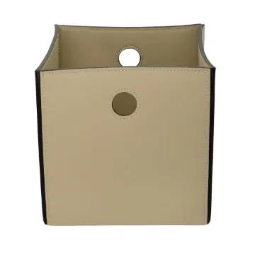 Collection Lucien Square Beige Smooth Leather Basket - Size L -  30cm x  30cm x  30cm - Weight : 1600 Gr - Gordon & Gaia product image