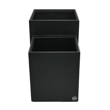 Collection Armand Black Ebony Leather Wastepaper Basket - Size Medium -  20,00cm x  20,00cm x  23,50cm - Weight : 950 Gr - Gordon & Gaia product image