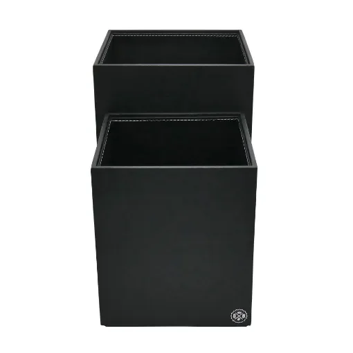 Collection Armand Black Ebony Leather Wastepaper Basket - Size Medium -  20,00cm x  20,00cm x  23,50cm - Weight : 950 Gr - Gordon & Gaia product image