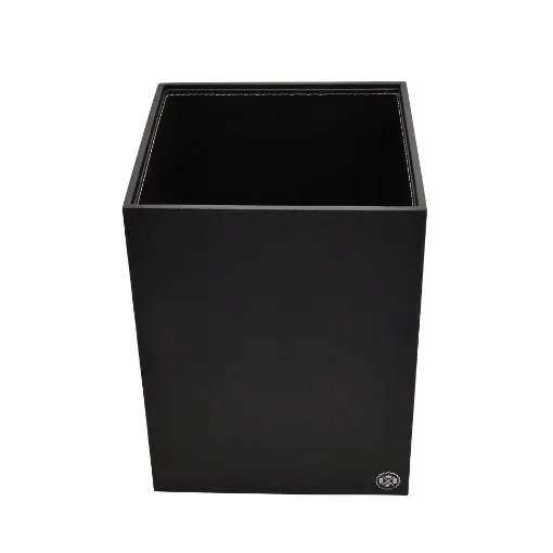 Collection Armand Black Ebony Leather Wastepaper Basket - Size Large -  23,00cm x  23,00cm x  30,50cm - Weight : 1370 Gr - Gordon & Gaia product image