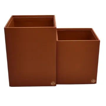 Collection Armand Light Brown Leather Wastepaper Basket - Size Large -  23,00cm x  23,00cm x  30,50cm - Weight : 1370 Gr - Gordon & Gaia product image