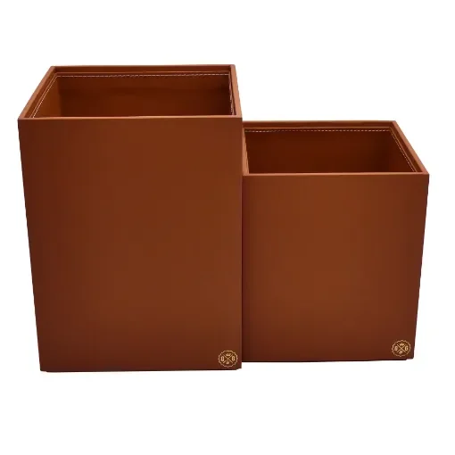 Collection Armand Light Brown Leather Wastepaper Basket - Size Large -  23,00cm x  23,00cm x  30,50cm - Weight : 1370 Gr - Gordon & Gaia product image