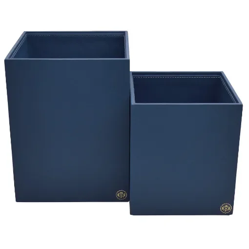 Collection Armand Blue Leather Wastepaper Basket - Size Large -  23,00cm x  23,00cm x  30,50cm - Weight : 1370 Gr - Gordon & Gaia product image