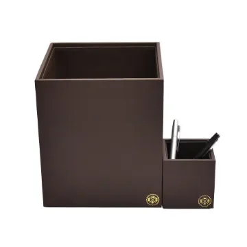Collection Armand Dark Chocolate Leather Wastepaper Basket - Size Medium -  20,00cm x  20,00cm x  23,50cm - Weight : 950 Gr - Gordon & Gaia product image