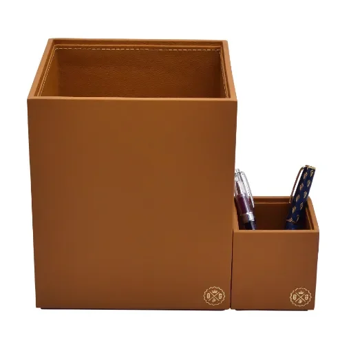 Collection Armand Cinnamon Leather Wastepaper Basket - Size Medium -  20,00cm x  20,00cm x  23,50cm - Weight : 950 Gr - Gordon & Gaia product image