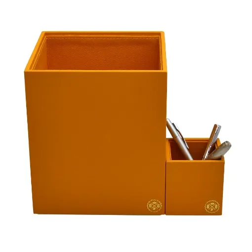 Collection Armand Orange Leather Wastepaper Basket - Size Medium -  20,00cm x  20,00cm x  23,50cm - Weight : 950 Gr - Gordon & Gaia product image