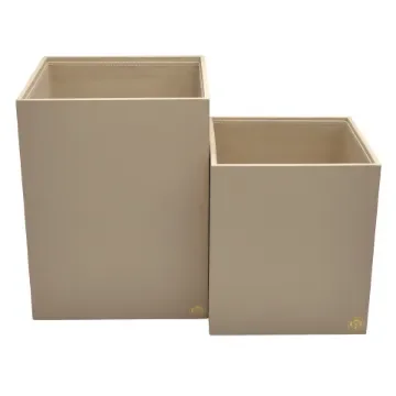 Collection Armand Beige Leather Wastepaper Basket - Size Large -  23,00cm x  23,00cm x  30,50cm - Weight : 1370 Gr - Gordon & Gaia product image