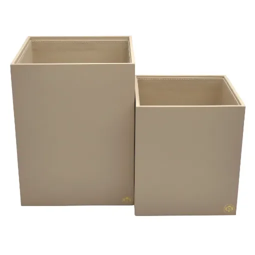 Collection Armand Beige Leather Wastepaper Basket - Size Large -  23,00cm x  23,00cm x  30,50cm - Weight : 1370 Gr - Gordon & Gaia product image