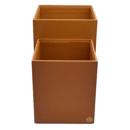 Collection Armand Cinnamon Leather Wastepaper Basket - Size Large -  23,00cm x  23,00cm x  30,50cm - Weight : 1370 Gr - Gordon & Gaia product image