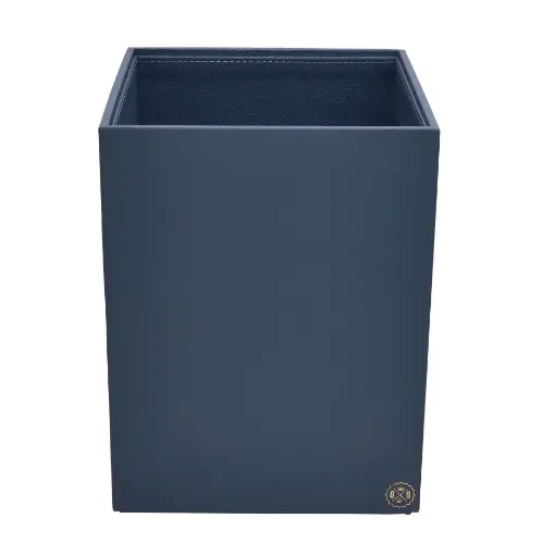 Collection Armand Ocean Blue Leather Wastepaper Basket - Size Large -  23,00cm x  23,00cm x  30,50cm - Weight : 1370 Gr - Gordon & Gaia product image