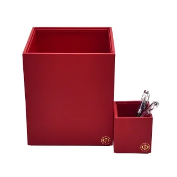 Collection Armand Red Leather Wastepaper Basket - Size Medium -  20,00cm x  20,00cm x  23,50cm - Weight : 950 Gr - Gordon & Gaia product image