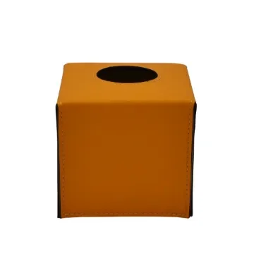 Collection Paul - Orange Leather Cover For Square Tissue Box -  13cm x  13cm x  12cm - Weight : 240 Gr - Gordon & Gaia product image