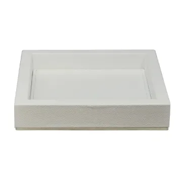 Collection Colette Square  Rigid Pin Tray Covered In White Grained Leather - Small Size - 18cm x  18cm x  3,5cm - Frame 1.5cm - Weight : 450 Gr - Gordon & Gaia product image