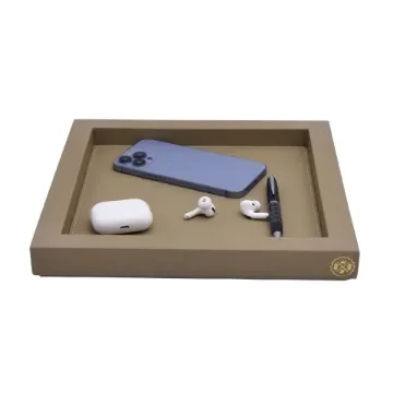 Collection Marius Square Leather Tray Color Greige - Small Size -  30cm x  30cm x  3,5cm - Frame 2.5cm - Weight : 1110 Gr - Gordon & Gaia product image