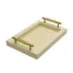 Collection Madeline Rectangular Tray With Golden Brass Handles - Covered In Meringue Grained Leather - Small Size - 30cm x  20cm x  3,5cm - Frame 2.5cm - Weight : 950 Gr - Gordon & Gaia product image