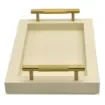 Collection Madeline Rectangular Tray With Golden Brass Handles - Covered In Meringue Grained Leather - Small Size - 30cm x  20cm x  3,5cm - Frame 2.5cm - Weight : 950 Gr - Gordon & Gaia product image