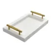Collection Madeline Rectangular Tray With Golden Brass Handles - Covered In White Grained Leather - Small Size - 30cm x  20cm x  3,5cm - Frame 2.5cm - Weight : 950 Gr - Gordon & Gaia product image