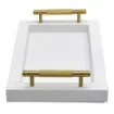 Collection Madeline Rectangular Tray With Golden Brass Handles - Covered In White Grained Leather - Small Size - 30cm x  20cm x  3,5cm - Frame 2.5cm - Weight : 950 Gr - Gordon & Gaia product image