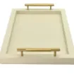Collection Madeline Rectangular Tray With Golden Brass Handles - Covered In Meringue Grained Leather - Small Size - 45cm x  30cm x  3,5cm - Frame 2.5cm - Weight : 1800 Gr - Gordon & Gaia product image